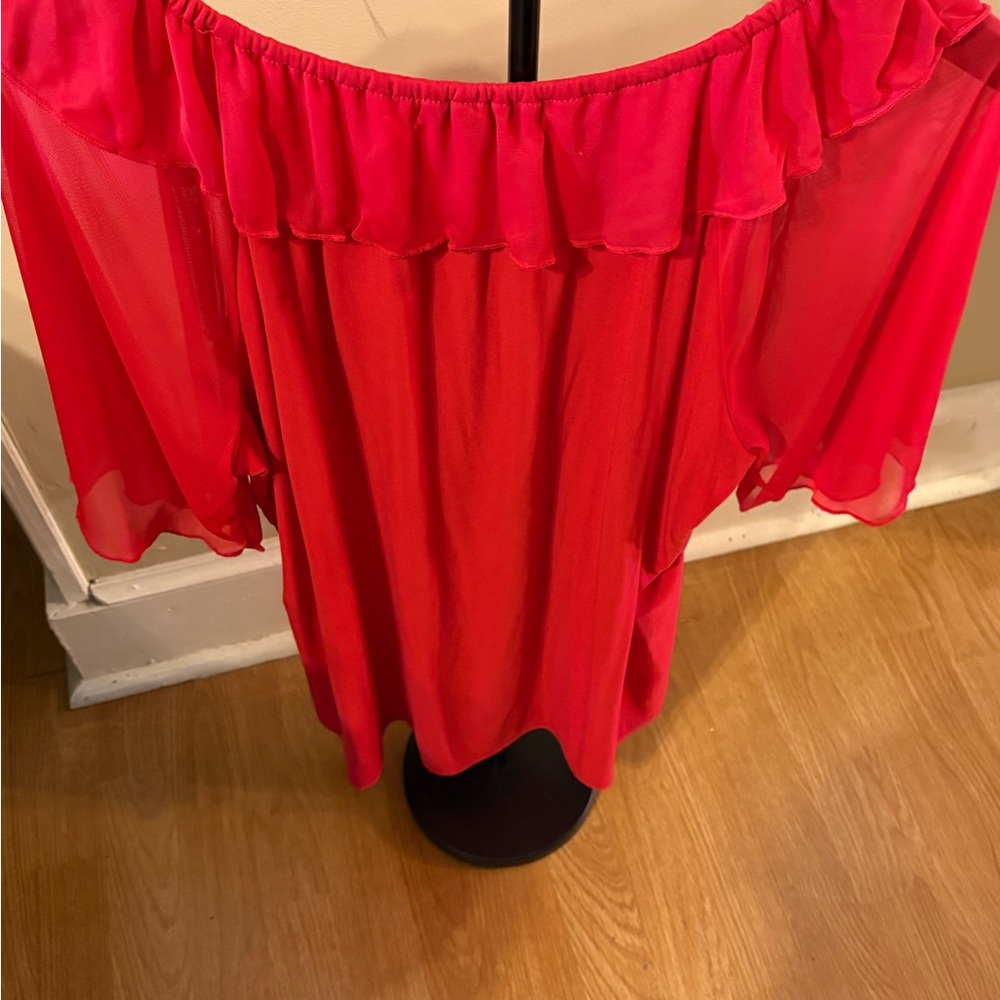 Red Floral Ruffle Sleeve Top - Picture 6 of 7